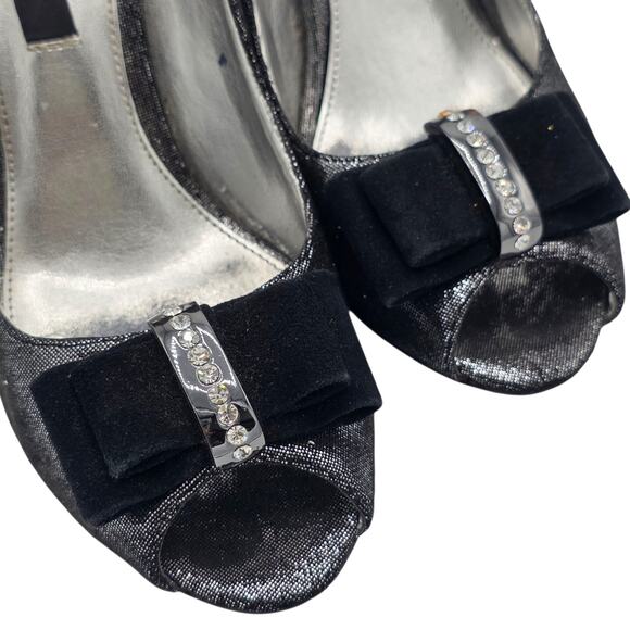 Nina New York Frosti Black Silver Bow Rhinestone Peep Toe Heels Size 9 Pumps main image 6